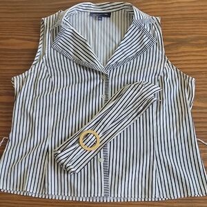 Jones New York Black and White Striped Belted Sleeveless Blouse | Size: L